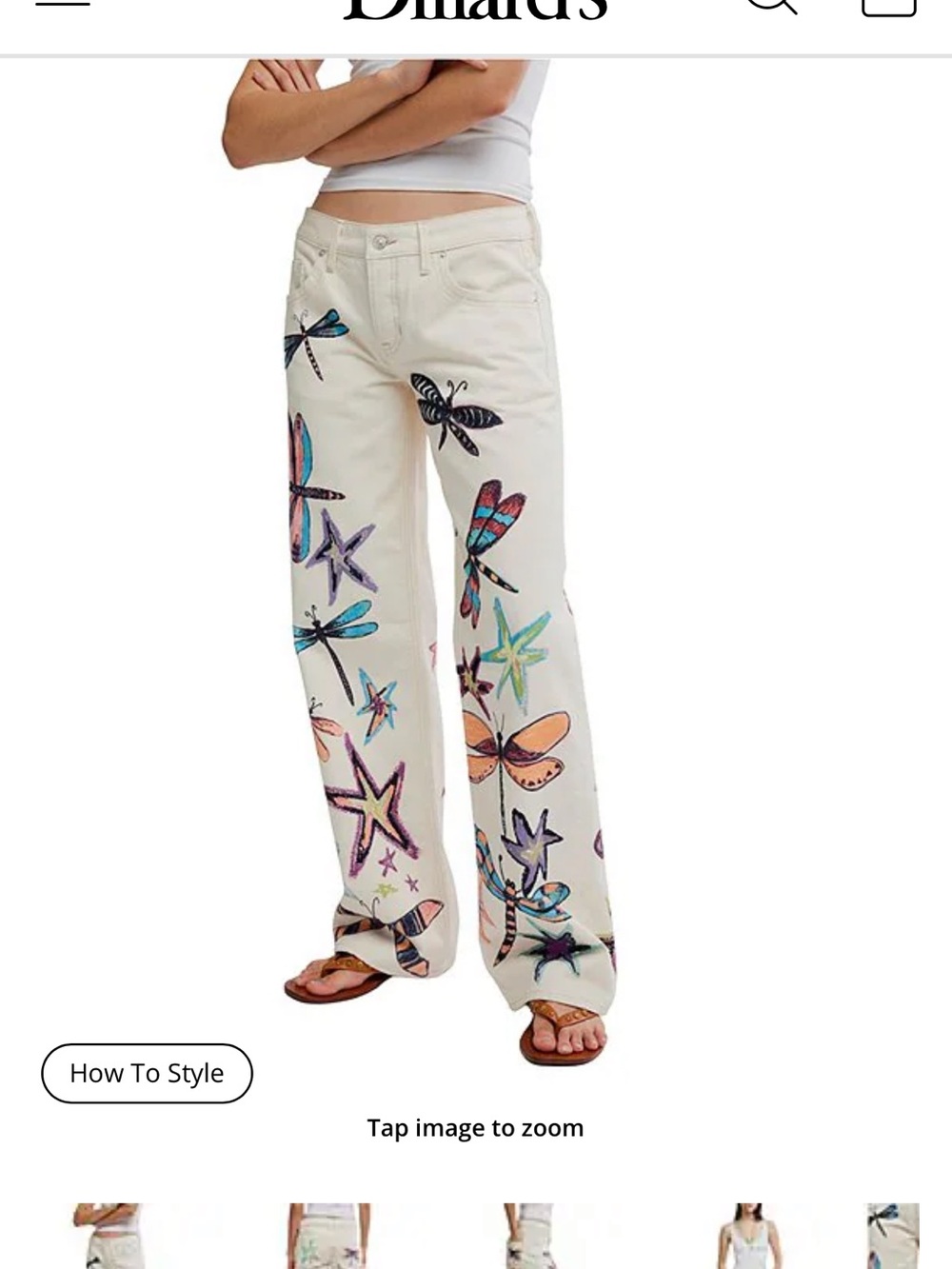 Free People Cream Wide-Leg Jeans with Multicolor Dragonfly & Star Print
